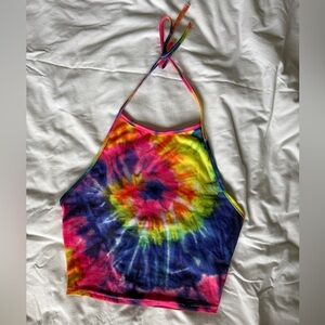 Tie-Dye Halter Crop Top - Bright Rainbow